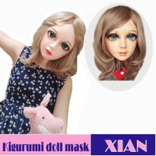 (Xian)Crossdress Sweet Girl Resin Half Head Female Kigurumi Mask With BJD Eyes Cosplay Anime Doll Mask